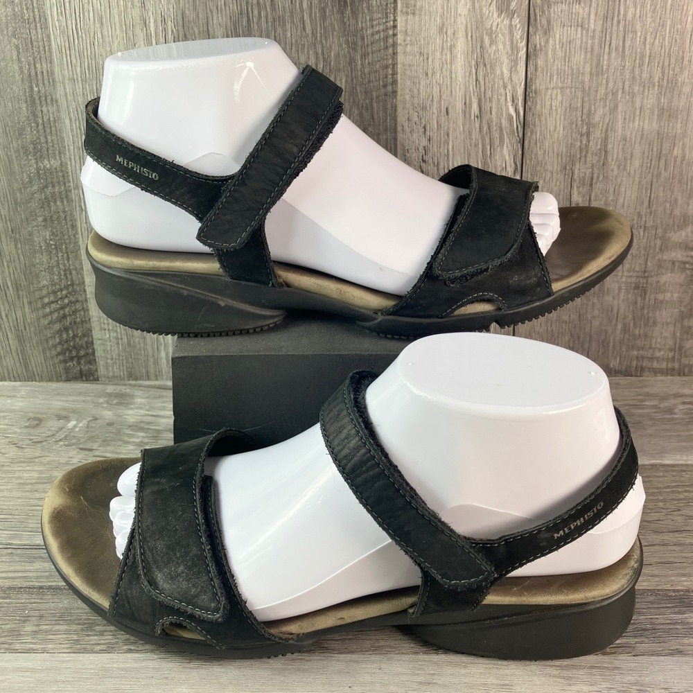 Mephisto Black Leather Adjustable Strap Sandals EU 39 Shock Absorber 17334513
